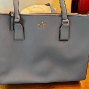 kate spade Light Blue Structured Leather Tote with Gold Hardware